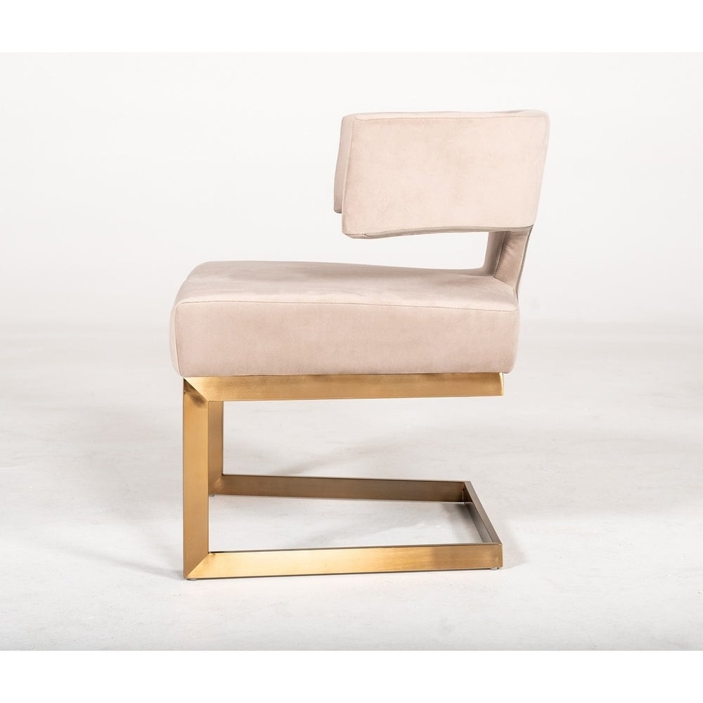Modrest Calvo Modern Off-White Velvet & Brass Dining Chair, Beige