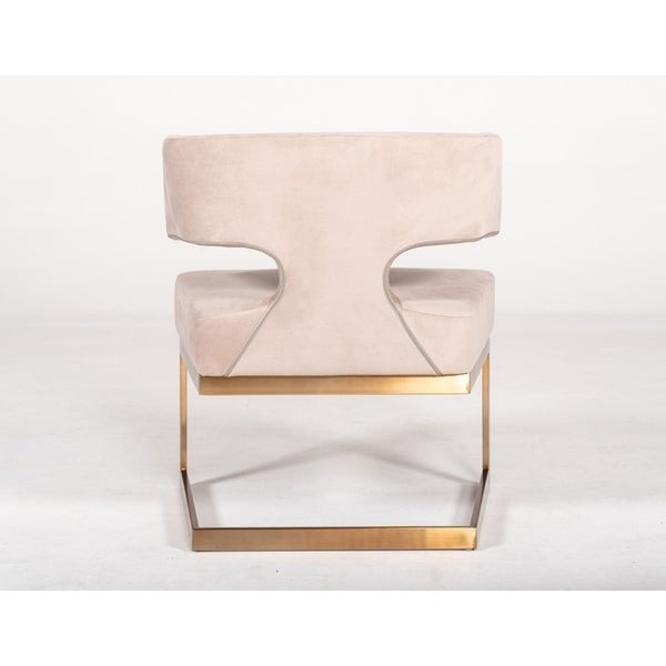 Modrest Calvo Modern Off-White Velvet & Brass Dining Chair, Beige