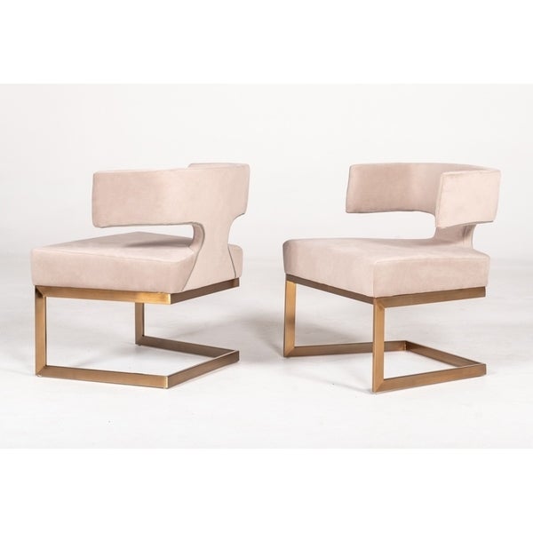 Modrest Calvo Modern Off-White Velvet & Brass Dining Chair, Beige