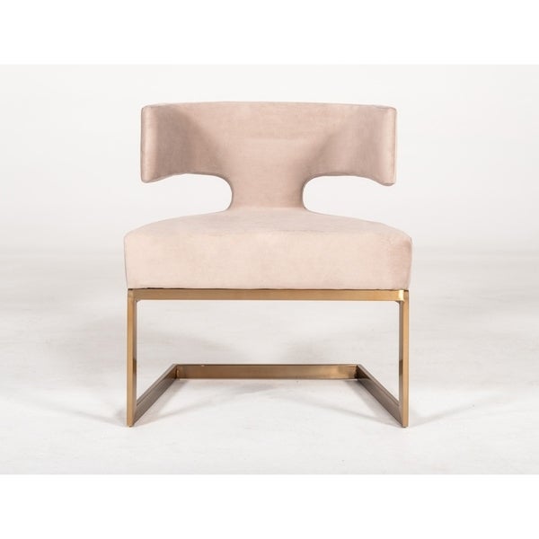 Modrest Calvo Modern Off-White Velvet & Brass Dining Chair, Beige