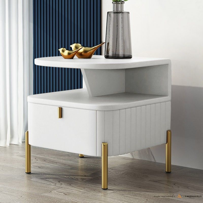 white__1Chic White Faux Leather Nightstand Modern Bedside Table with Storage 1-Drawer 白色床头柜白色仿皮革床头柜带